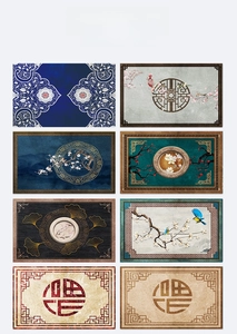 Detailed grid of New Chinese style entry mats featuring floral patterns and calligraphy
