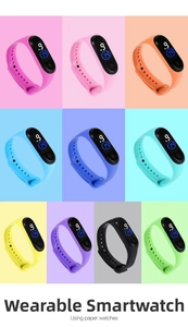 Collage of waterproof LED digital bracelets in ten vibrant colors with silicone straps