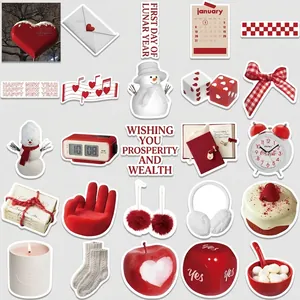 50pcs Red Chinese New Year stickers for phone case and fridge, festive creative holiday decals