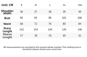Size chart showing S to 2XL measurements for the floral flare sleeve maxi dress