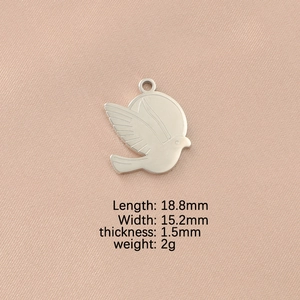Polished stainless steel dove pendant with dimensions 18.8mm by 15.2mm and 2g weight