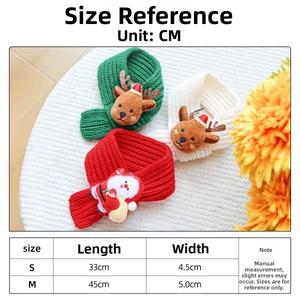 Size chart for pet Christmas scarf showing dimensions for S and M in centimeters