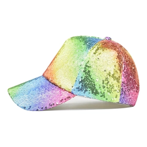 Glittering rainbow sequin baseball cap with stylish flip color gradient for outdoor sun wear