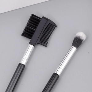 Dual-ended eyebrow brush set with spiral spoolie and lash comb in matte black finish