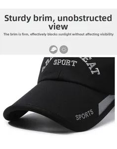 Close-up of rigid baseball cap brim with durable breathable mesh and sport embroidery