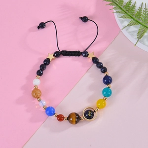 Solar system braided bracelet with natural blue sandstone and star metal details