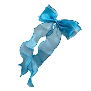 Elegant navy blue organza double layer bow hair clip with long flowing ribbon streamers