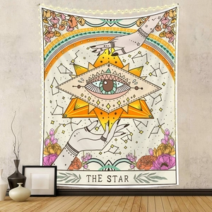 Bohemian The Star Tarot tapestry with fairy lights for wall decor aesthetic