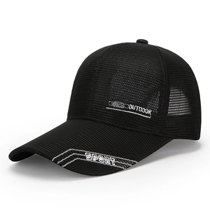 Men's black breathable mesh baseball cap with SPORT print for outdoor sun protection