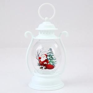 White Christmas lantern with Santa Claus and LED candle light for holiday decor