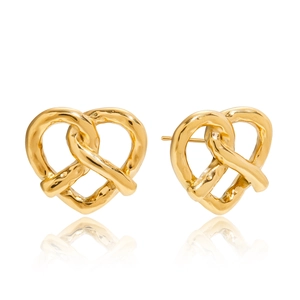 Polished gold heart-shaped knot stud earrings made of durable titanium steel