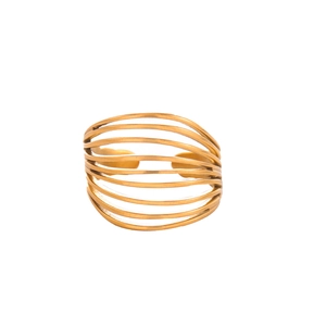 Detailed macro view of the multi-layer layered hollow line design on the golden ring