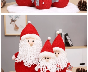 Three different sizes of red plush Santa Claus ornaments for Christmas tree decor