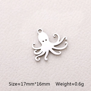 Silver octopus pendant in stainless steel, size 17mm by 16mm, weight 0.6 grams