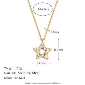 18K gold plated stainless steel star pendant necklace with zircon and size specifications