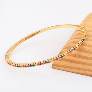 Rainbow Zircon Copper Bangle 18K Gold Plated Oval Buckle Luxury Colorful Cubic Zirconia Bracelet For Women