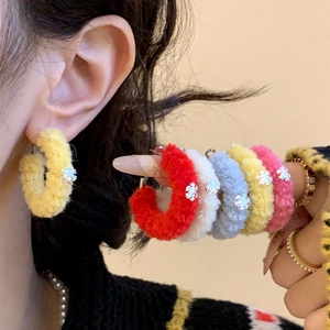 Plush Hoop Earrings With 925 Sterling Silver Earring Post Alloy Metal Snowflake Charm Winter Festive Elegant Jewelry