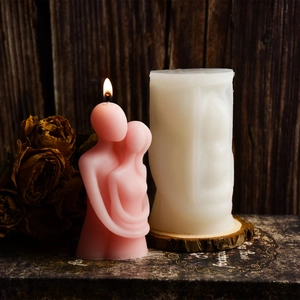 DIY silicone mold for romantic hugging couple candles with finished pink wax figure