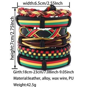 Detailed size specifications for woven leather bracelets with material and weight info
