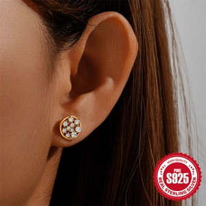 925 Sterling Silver Gold Plated Heart Cluster Stud Earrings with Multi-Color Zirconia