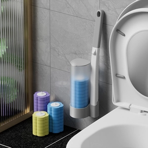 Wall-mounted disposable toilet brush set with sponge refills and long ergonomic handle