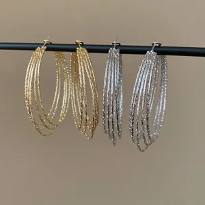 Multi Layer Circle Hoop Earrings For Women Alloy Textured Fashion Jewelry With 925 Sterling Silver Earring Post