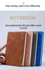 Close-up of A5 PU leather notebook set in four colors with professional stitching
