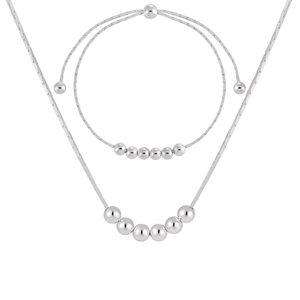 Ensemble collier et bracelet minimaliste en argent fin S925 avec perles et chaîne serpent