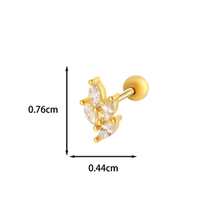 Detail view of gold bow cartilage stud with dimensions 0.76cm by 0.44cm