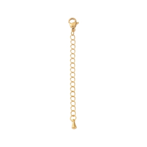 Gold stainless steel jewelry extension chain with lobster clasp and bell pendant