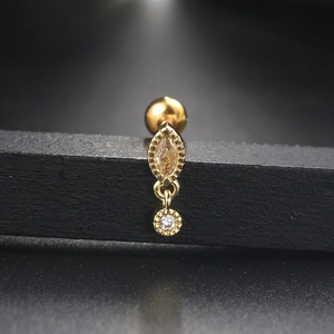 Golden surgical steel helix piercing stud with marquise zircon and screw ball back