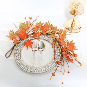 35cm Autumn maple leaf wreath with mini pumpkins and berries for Thanksgiving table decor