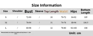 Detailed size information chart for women's bandeau top and trousers two-piece outfit