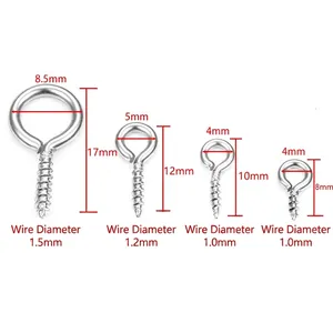 Stainless steel eye pins in four sizes with precise measurements for DIY jewelry making