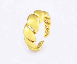 Detailed view of the 18K gold plated twisted irregular ring showing smooth metallic texture