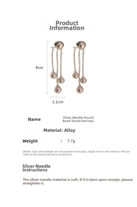 Detailed size chart for silver needle ball tassel earrings with 4cm length and alloy material