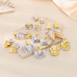 Boucles D'oreilles En Acier Inoxydable Bicolores Or Argent Géométrique Cœur Éventail Bijoux Minimalistes Femmes