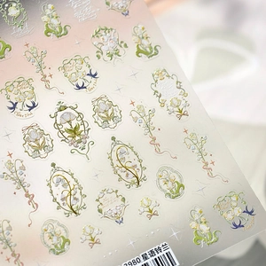 Autocollants Ongles Muguet Relief 3D Gaufrés Auto-adhésifs Design Fleur Étoile Rétro Français Pour Manucure DIY