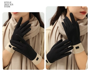 Detail of warm winter knit gloves with touchscreen fingertip and stylish ribbed cuff