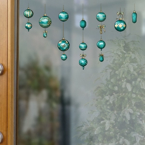 Christmas ball window stickers in teal and gold for festive holiday glass decoration