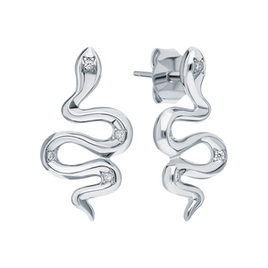 Elegant S925 sterling silver snake earrings featuring sparkling white zircon accents