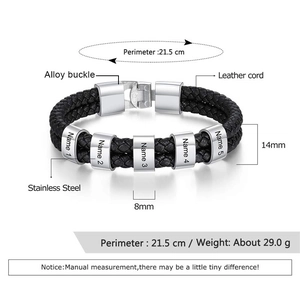 Men's double-layer black leather bracelet with customizable stainless steel beads