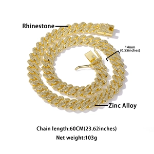 Detaillierte Ansicht der 14mm goldenen Kuba-Kette mit Strasssteinen und Parametern
