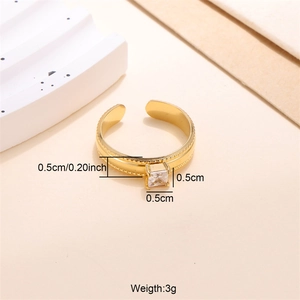 Detailed close-up of 18k gold plated stainless steel ring with square zircon stone