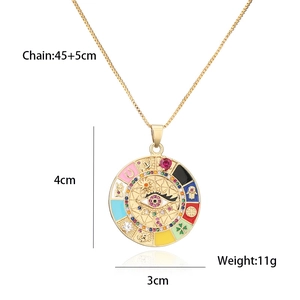 Boho Goldkette mit Evil-Eye-Anhänger und bunten Zirkonia-Anhängern, Länge 45+5 cm