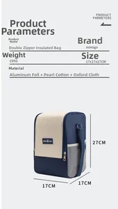 Detailed parameters and dimensions of the insulated double zipper lunch bag with shoulder strap