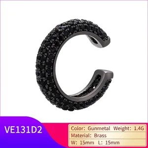 C-shaped brass ear cuff plated in gunmetal with micro-pave set black round gemstones