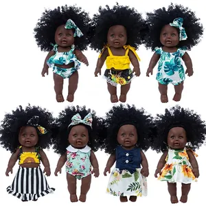 Simulation African American Baby Doll Vinyl Realistic Toy With Afro Hair And Floral Clothing For Kids Soothing Gift