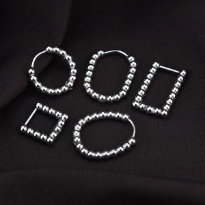 Minimalist Titanium Steel Bead Hoop Earrings Geometric Oval Square Rectangular Heart Shape Electroplated Huggie Earrings For Women Men Daily Jewelry