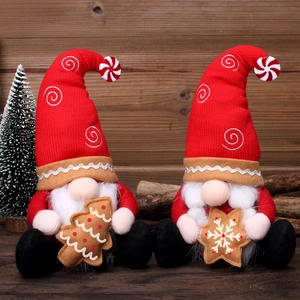 Christmas Gnome Plush Ornaments Long Hat Knit Fabric With Gingerbread Tree Snowflake Accessories Nordic Tomte Table Decor